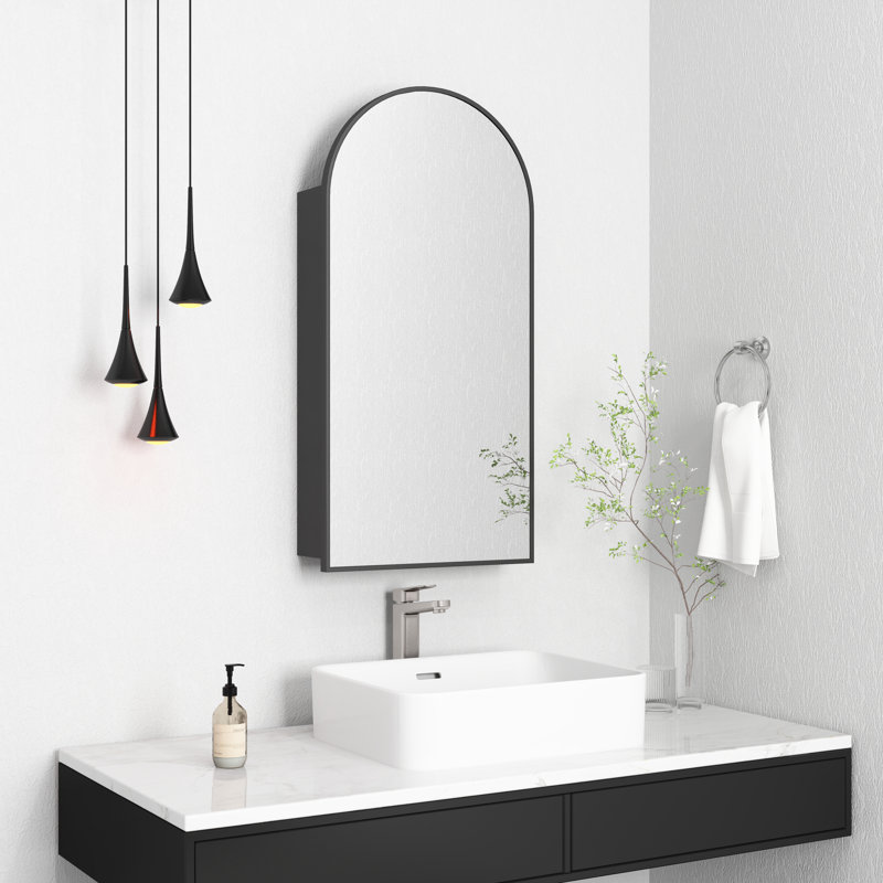 Tabbatha Accent Medicine Cabinet with Mirror Aluminum Alloy Brushed Frame Mirror, Black, 31.5" H x 15.7" W x 4.6" D