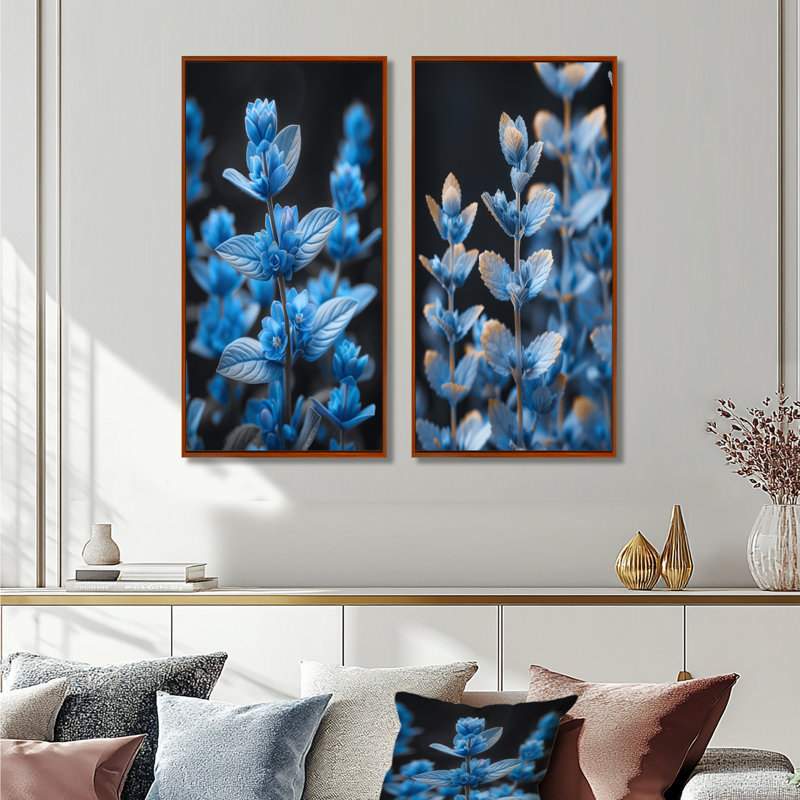 Ensemble de 2 photos d'art lupin bleu et noir, Brun, H 28 po x l 24 po, Impression encadrée