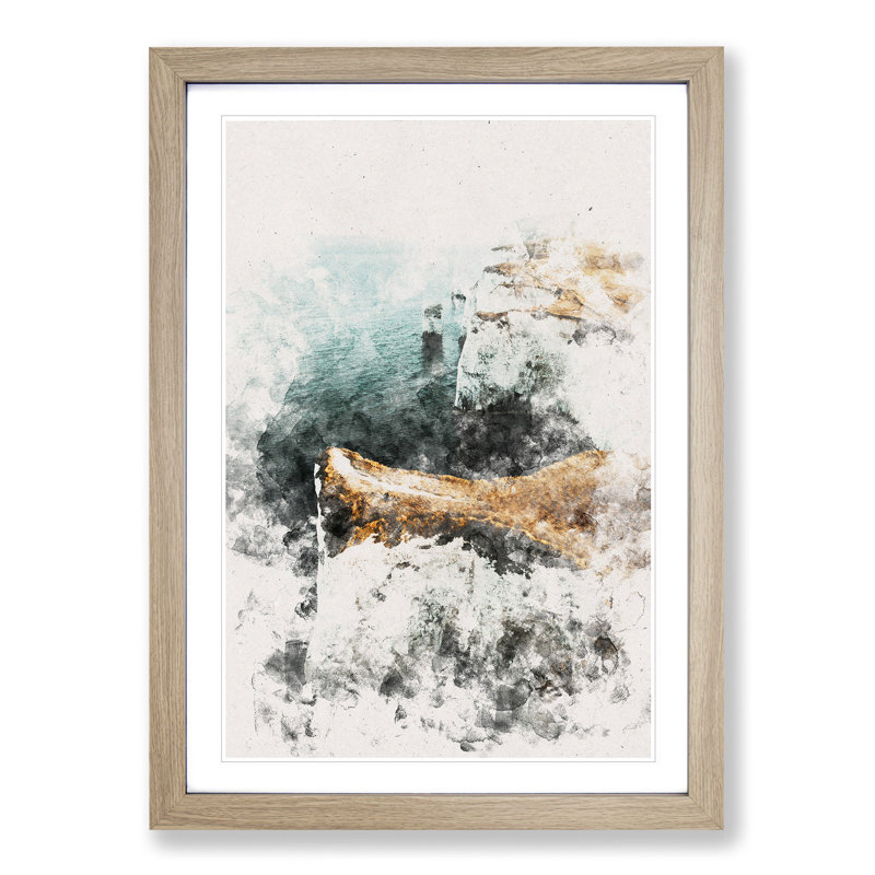 Old Harry Rocks in Dorset - Picture Frame Painting Print, 45cm H x 33cm W x 2cm D, Oak Framed