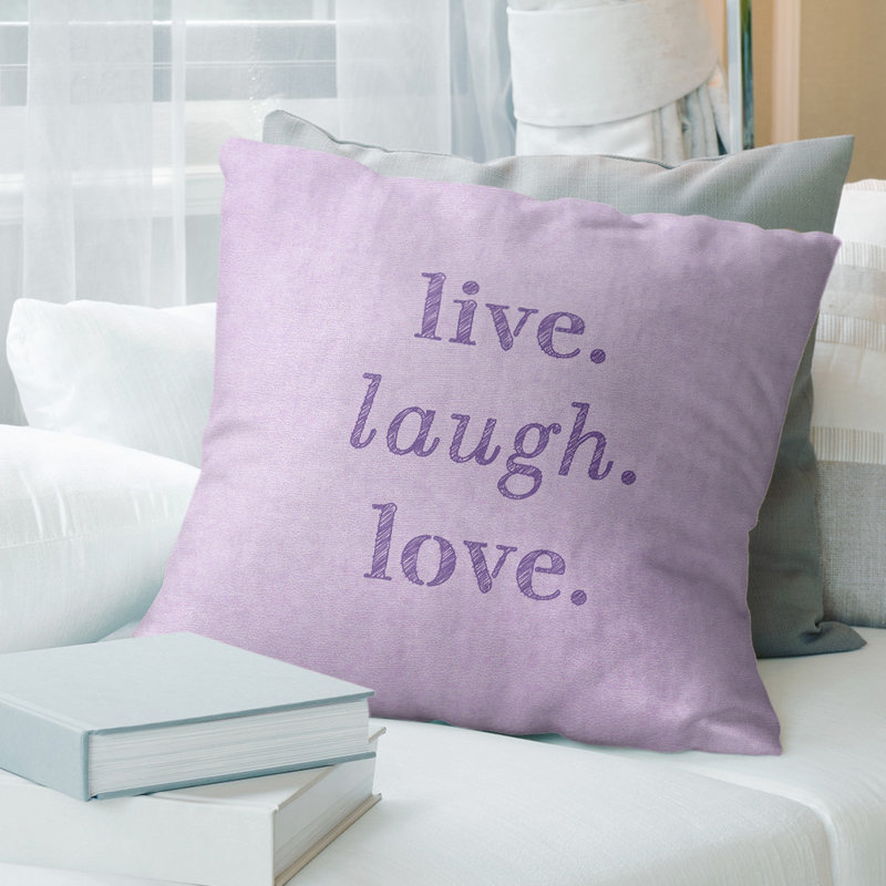 Oreiller de noël d’amour à rire live, 14 po x 14 po, Mauve, Pas de bourre