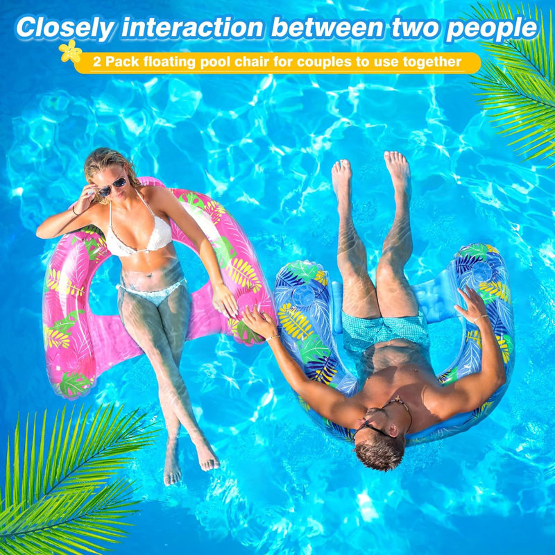 2 Pack Inflatable Pool Float Chairs With Cup Holders - Adult Pool Lounge Chairs With Mesh Seats