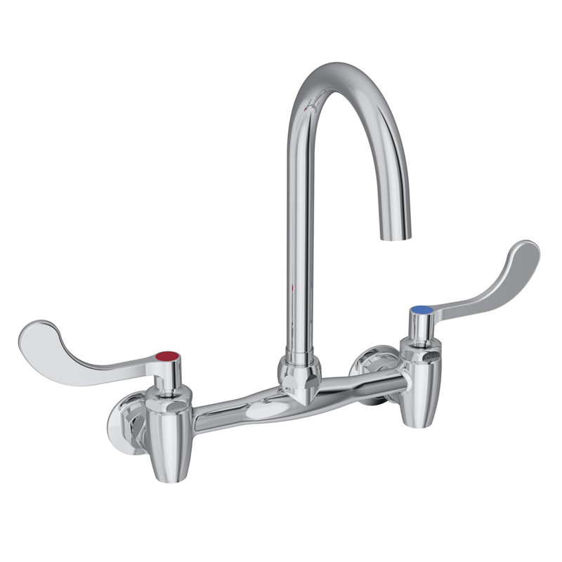 Robinet à flux stratifié central 8 "avec bec col-de-cygne 5" et poignées de poignées 4 "avec poignées à lame décalée 1/2" + arrêt