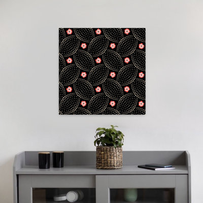 Woven Dots And Ditsy Flowers Black Seamless Pattern by Annick - Wrapped Canvas Print