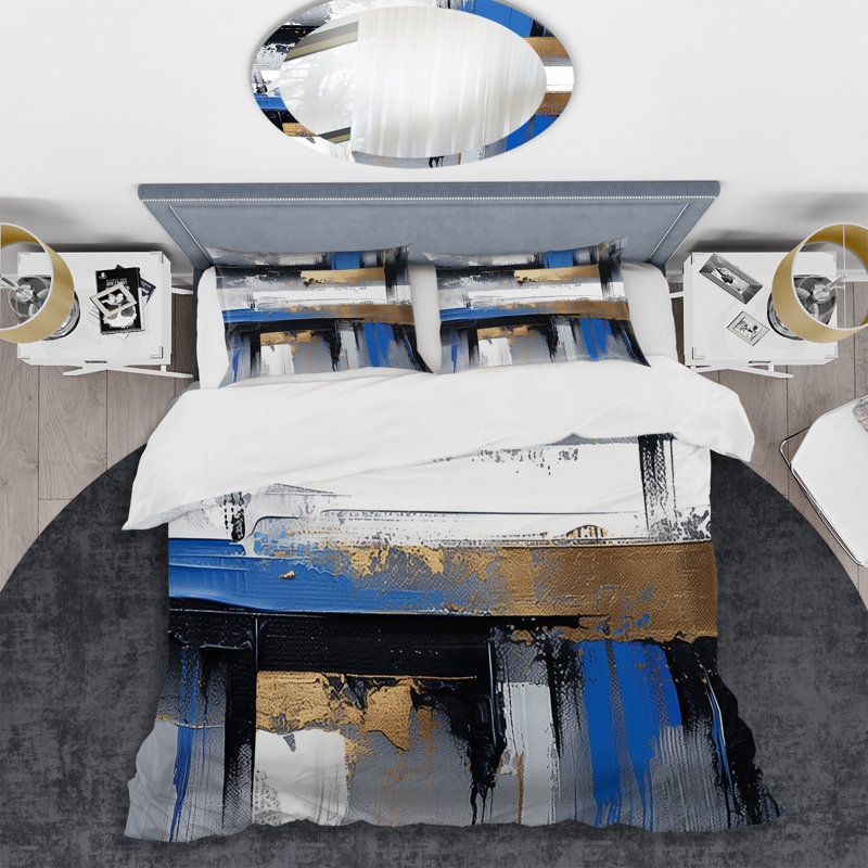 Ensemble de housse de couette or et bleu Paint Elegance II - Abstract Collages, Housse de couette pour très grand lit