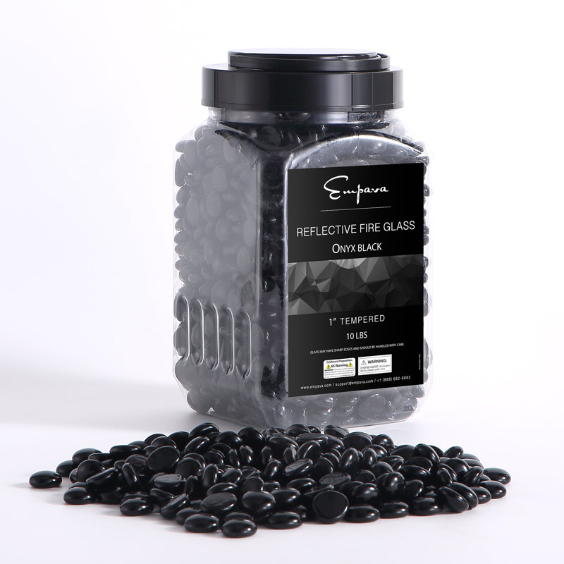 Empava 10 lb Verre de foyer de 1,0 po pour foyer au gaz, Noir