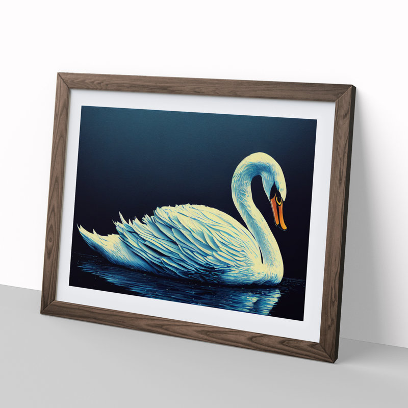 Enthralling Swan - Single Picture Frame Print, 25cm H x 34cm W x 2cm D, Walnut 