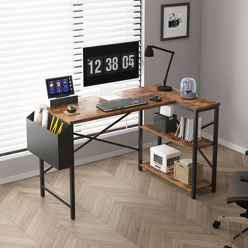 Abiegail L-Shaped Computer Desk, 74" H x 120" W x 75" D, Brown