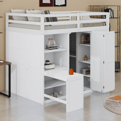 Space-Saving Loft Bed Featuring Wardrobe, Study Desk and Display Shelves