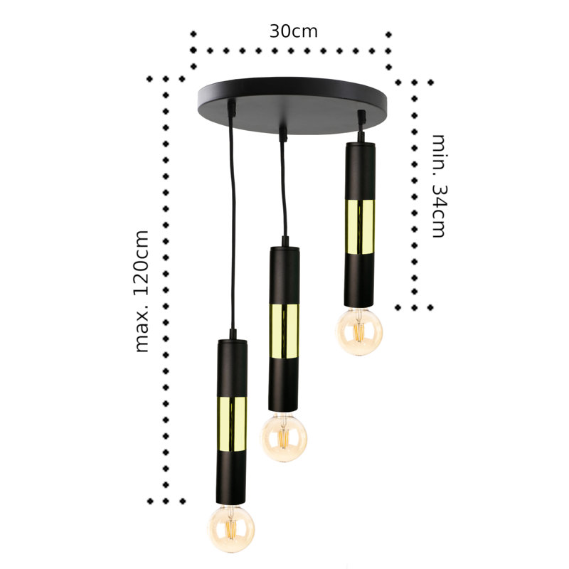 Carron 3 - Light Pendant,  Black/Gold, Yes