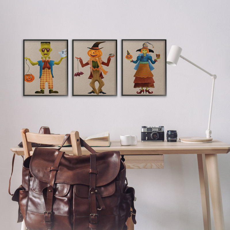  «Fun Halloween Friends», ensemble de 3 giclées par Regina Moore, H 18 po x l 12 po, Giclée encadrée noir minuit