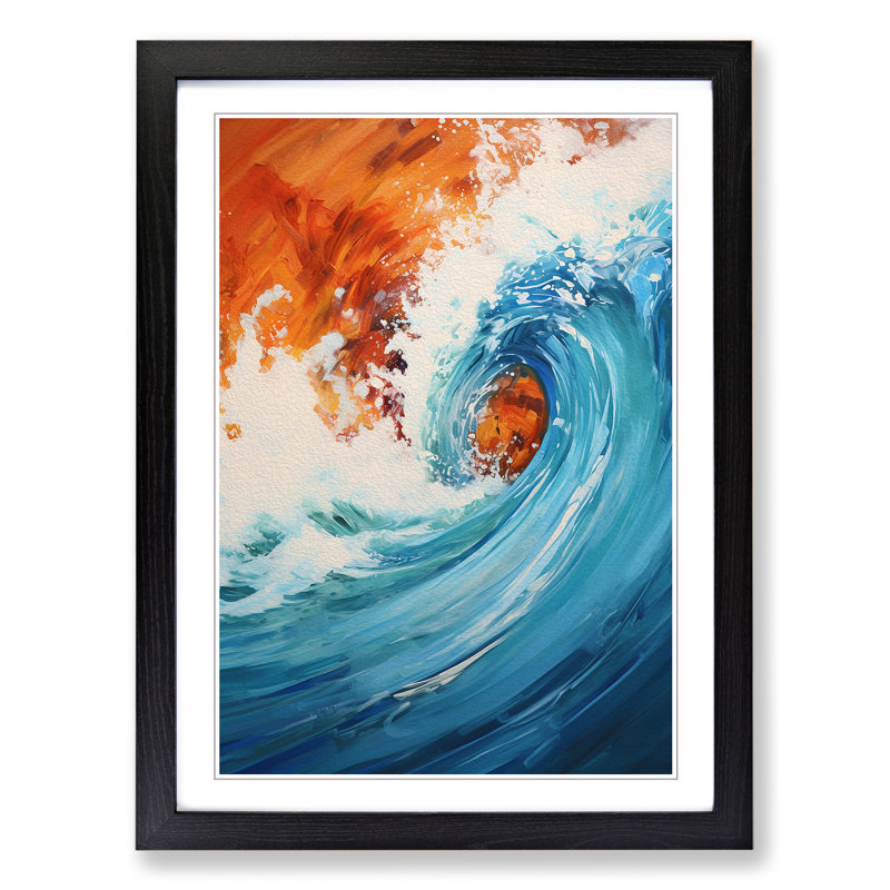 XYZ-FRM-V1223-6473 Wave Modern Action Painting - Single Picture Frame Print on Wood, Black, 46cm H x 34cm W x 2cm D