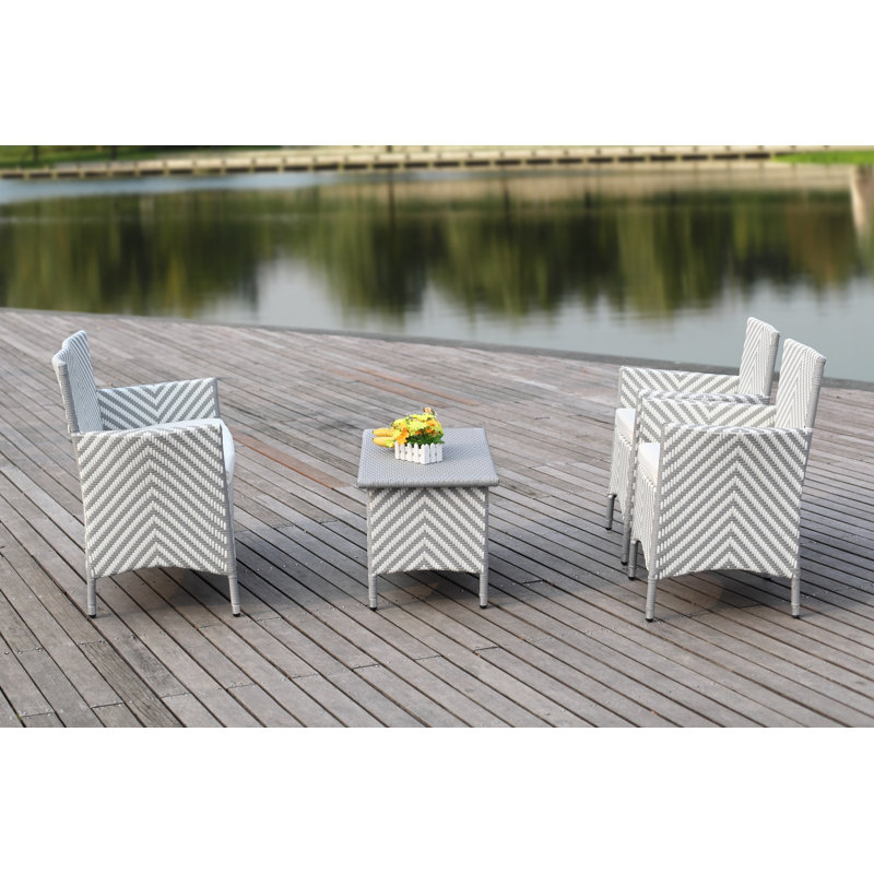 Mckeever 4 - Person Patio Conversation Set with Cushions, Gray / White