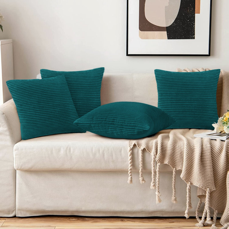 Striped Square Euro Cushion Cover, Teal