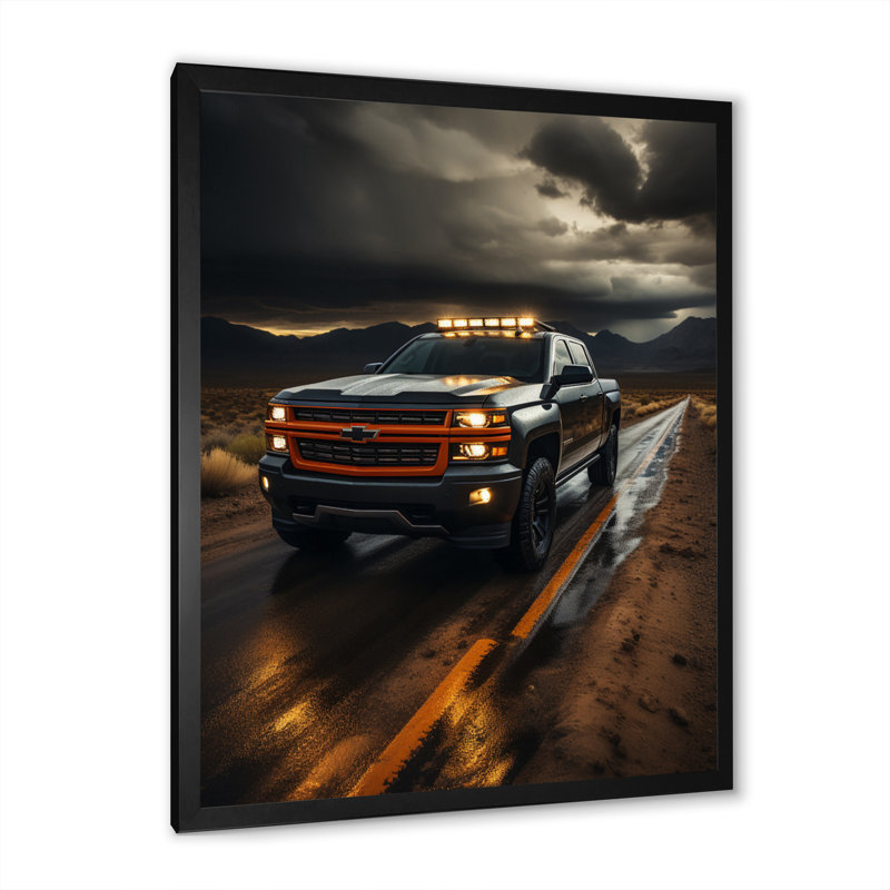 Camionnette Ledian par la tempête - impression, Cadre photo noir, H 32 po x l 16 po x P 1 po