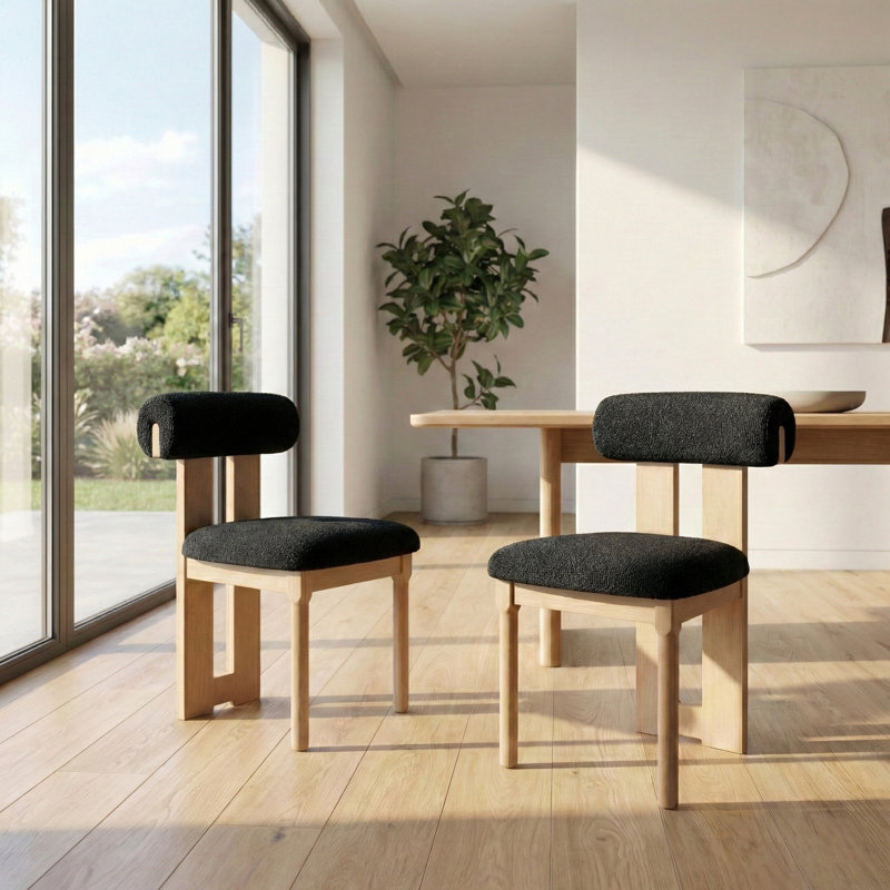 Abentego Solid Wood Fabric Dining Chair, Dark Gray, 2