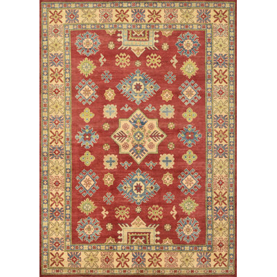 Tapis unique en laine noué à la main nouvel âge de 5 pi 9 po x 8 pi 1 po Juntunen de couleur rouille / orange / bleu