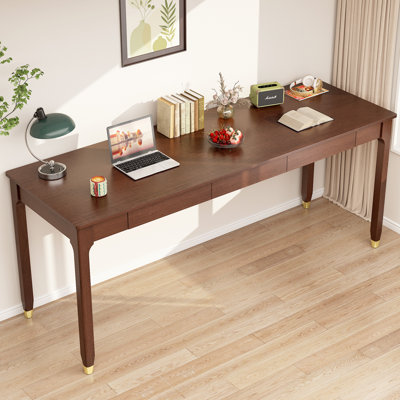70.9” Long Solid Wood Desk With Drawers - Mid Century Modern Office Desks, Executive Computer Desk For Two People, 2 Person Desk|gaming Writing Study Table For 2 Monitors-dark Walnut