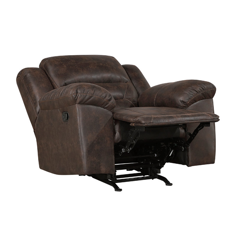 Henry Manual Rocker Recliner Chair In Pillow Tufted Microfiber, Brown