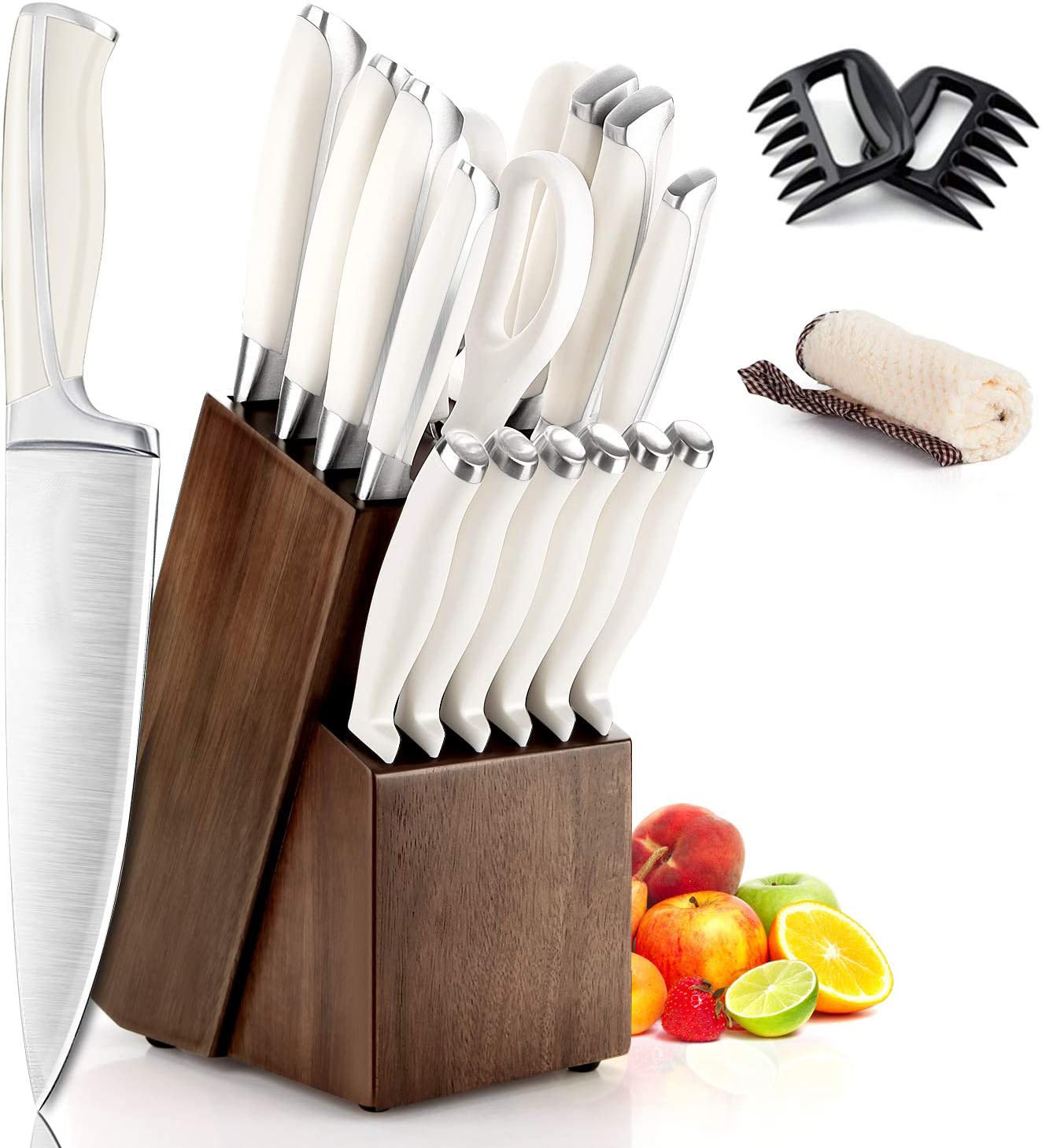  Knife Set, 21 Pieces Kitchen Knife Set with Block Wooden,  Germany High Carbon Stainless Steel Professional Chef Knife Block Set,  Ultra Sharp, Forged, Full-Tang (Black): Home & Kitchen