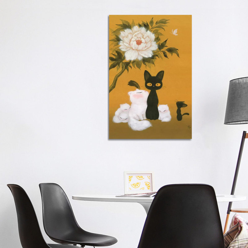 Cats And Peony by Martin Hsu - Painting on Canvas, 101.6 cm H x 66.04 cm W x 1.91 cm D, Wrapped Canvas