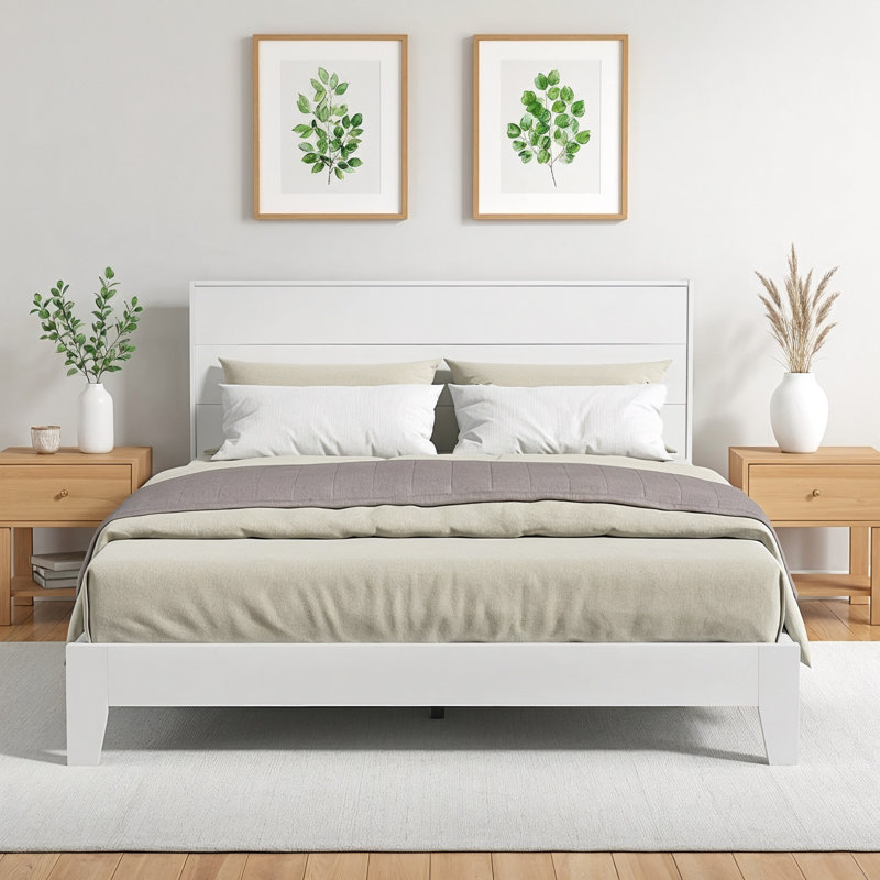 Allyannah Levison Platform Bed With Headboard, Queen, White