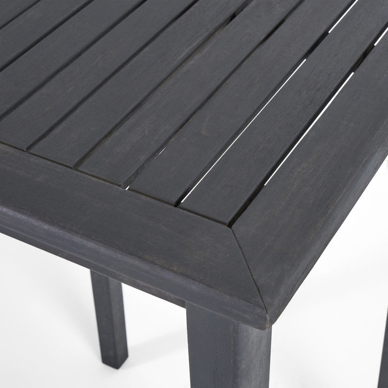 Table de bar rectangulaire gris foncé, table de pub à lattes en bois d'acacia minimaliste, mobilier de bar d'une hauteur de 40 pouces pour une utilisation intérieure et extérieure