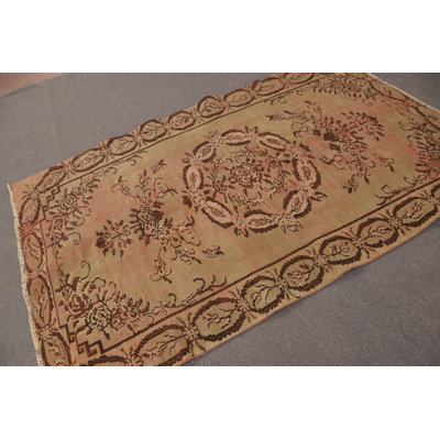 Traditional Handwoven Turkish Oushak Rug in Organic Green for Bedroom and Living Spaces