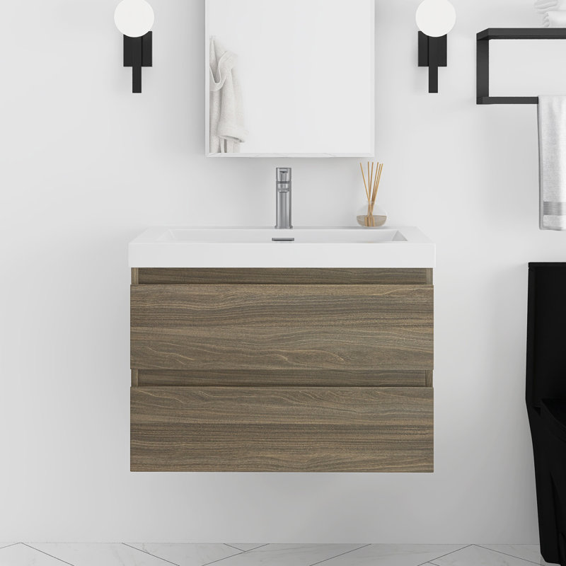 Meuble-lavabo flottant 30 po avec lavabo, Gris