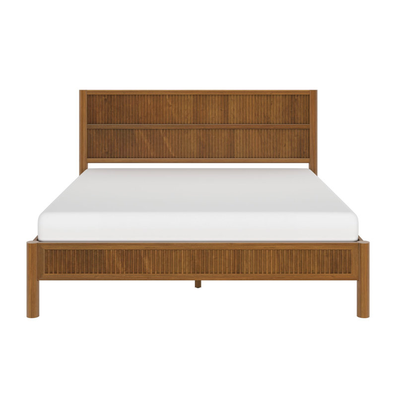 Sera Fluted Solid Wood Platform Bed, Pecan, King