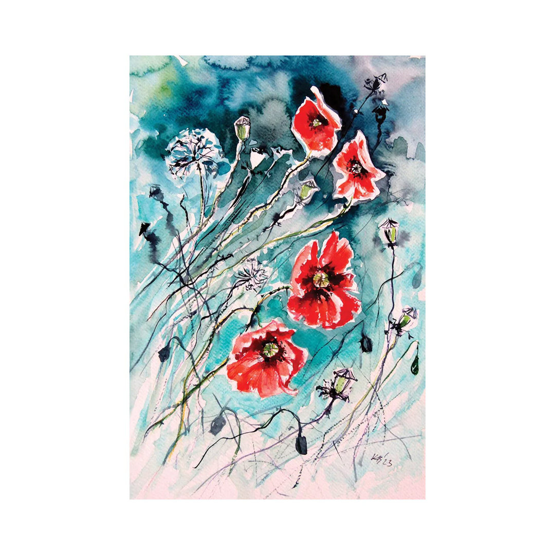 Verspielte Mohnblumen von Anna Brigitta Kovacs - Gallery-Wrapped Canvas Giclée on Canvas