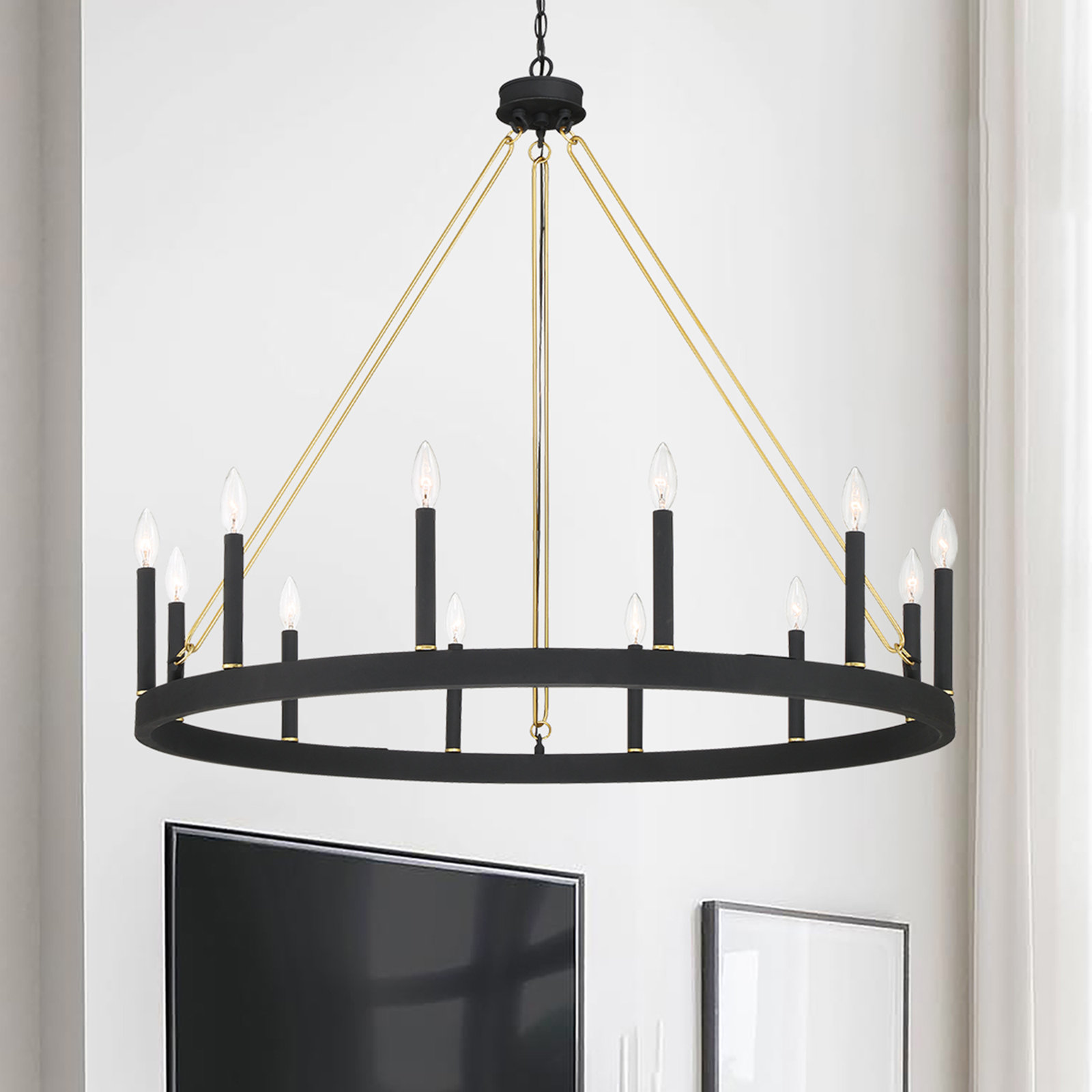 Madalyn 12-Light Chandelier, Aged Zinc/Satin Brass