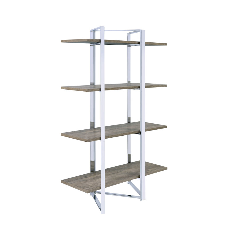 4-shelf Natural And Bookshelf - Maximize Your Storage In Living Area Sleek Metal Frame Enhance Kitchen With Style Functional Design
