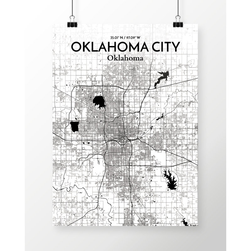 «Oklahoma City City Map», reproduction d'impression à l'encre / blanc, H 20 po x l 16 po