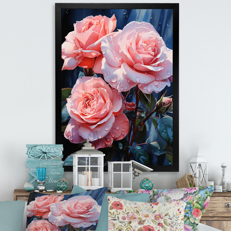 Allure symbolique des roses roses II, Cadre simple noir, H 44 po x l 34 po x P 1,5 po