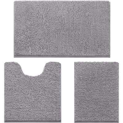 Ensemble de tapis de salle de bain 3 pièces, tapis de bain en chenille absorbant doux et épais, tapis lavables antidérapants pour douche et baignoire, gris
