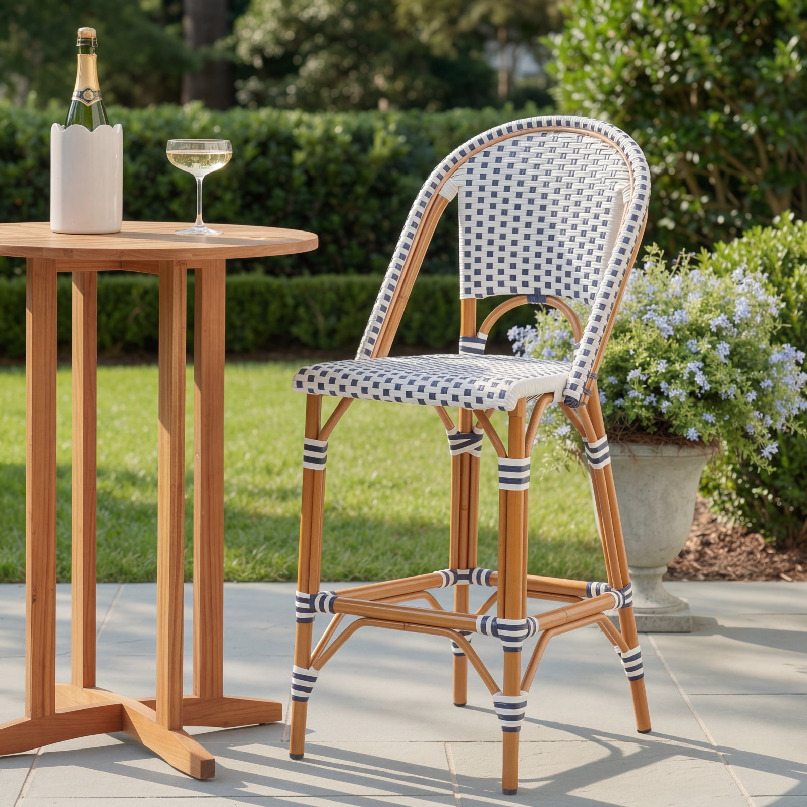 Kerta 46.5'' Outdoor Bar Stool, White/Navy