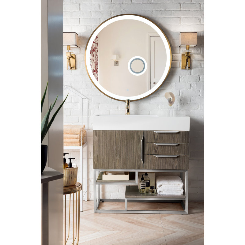 Samorah 35.31'' W Single Vanity, Glossy White, Ash Gray, Brushed Nickel