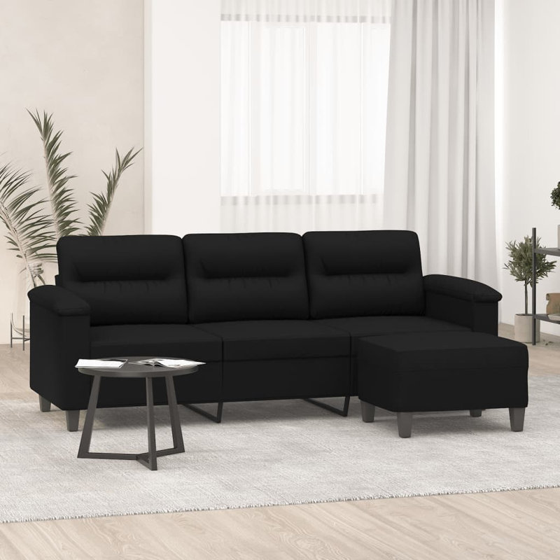  Canapé 3 places avec repose-pieds en tissu de microfibre noir 70,9 po, Noir
