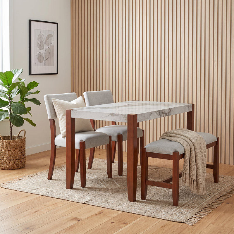 Ensemble de table de salle à manger rectangulaire 4 pièces avec 2 chaises rembourrées à dossier incurvé et banc pour 4 personnes