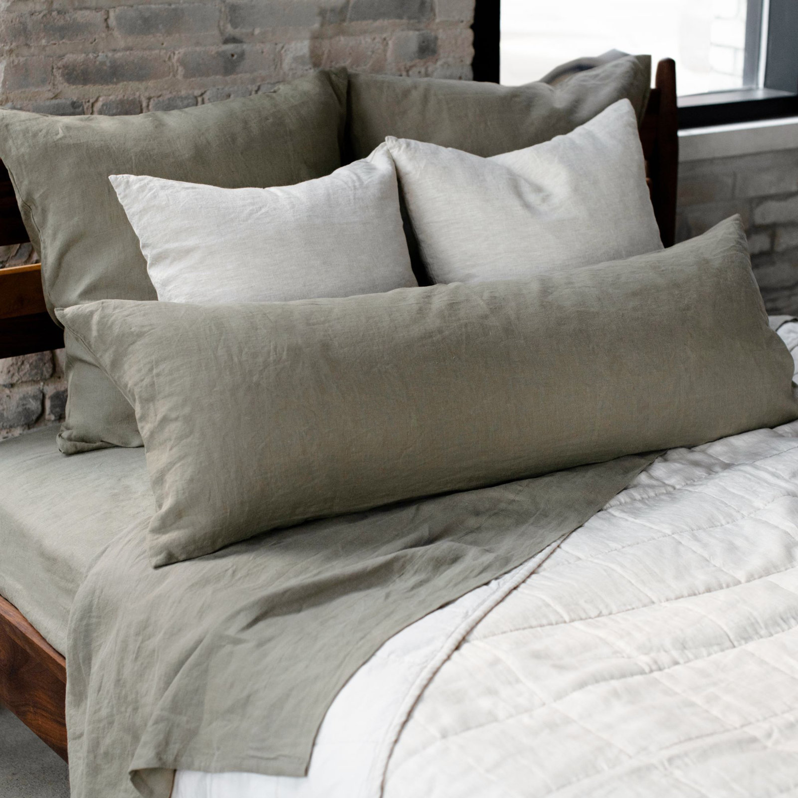100% French Linen Pillow Sham, Moss, Square 26", Pillow Cover Only - No Insert