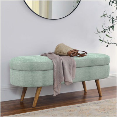 Oval Storage Ottoman With Rubber Wood Legs, Fabric, Perfect For Multi-Function Use And Home Decor
