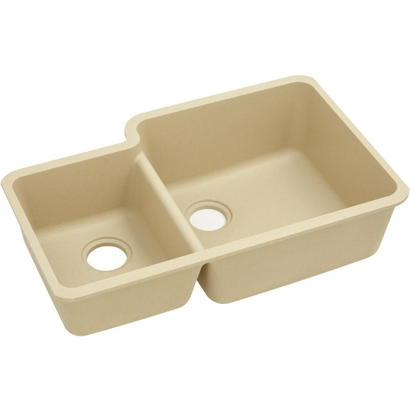 Quartz Classic 33" x 20-11/16" x 9" Double Basin Undermount Kitchen Sink, Sand