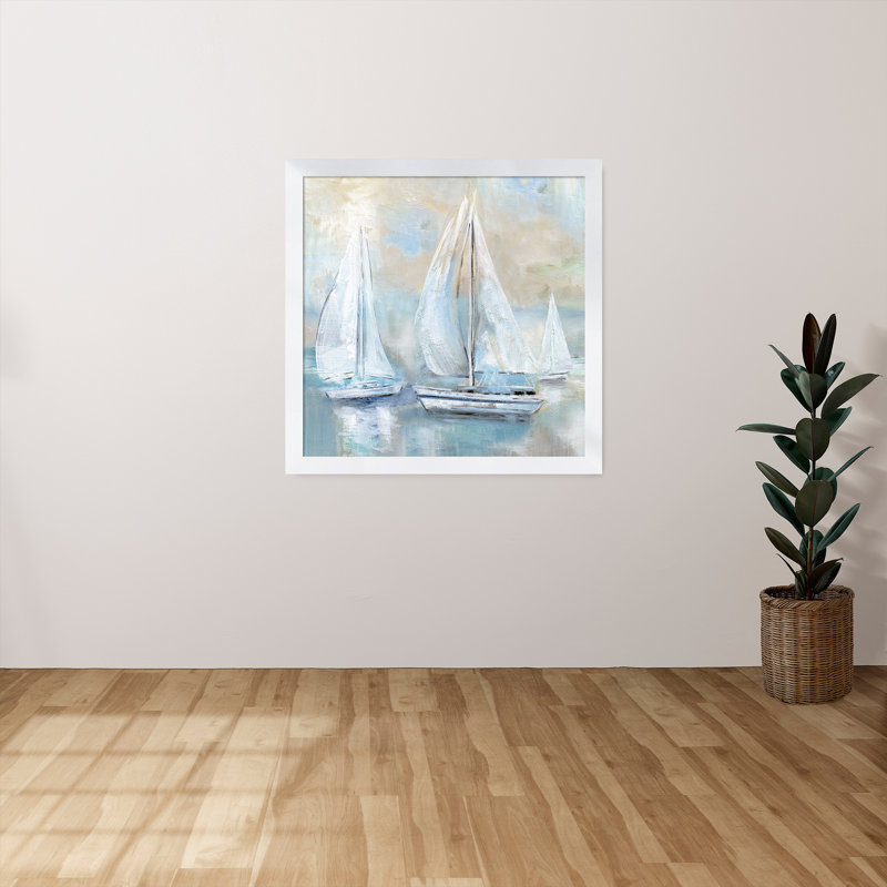 «Sail Afar», reproduction de peinture acrylique, H 31,5 po x l 31,5 po x P 1 po, Blanc