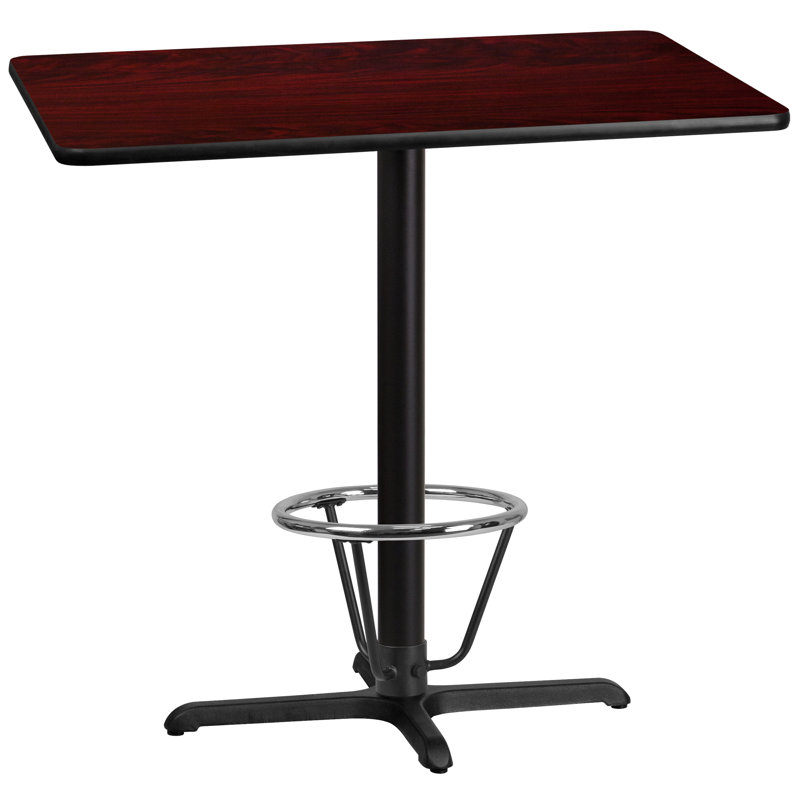 Basquez Rectangular Laminate Table Top with Bar Height Table Base and Foot Ring, 43.125" H x 30" W x 42" D, Mahogany