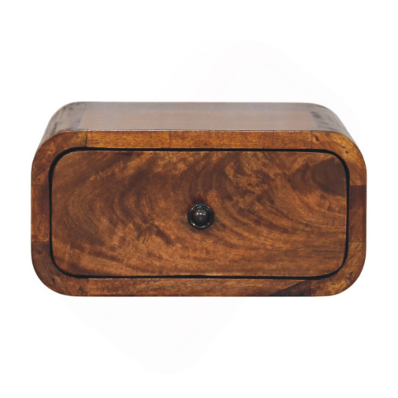 Solid Wood Avora Mini Wall-Mounted Chestnut Nightstand, 1-Drawer, Brown