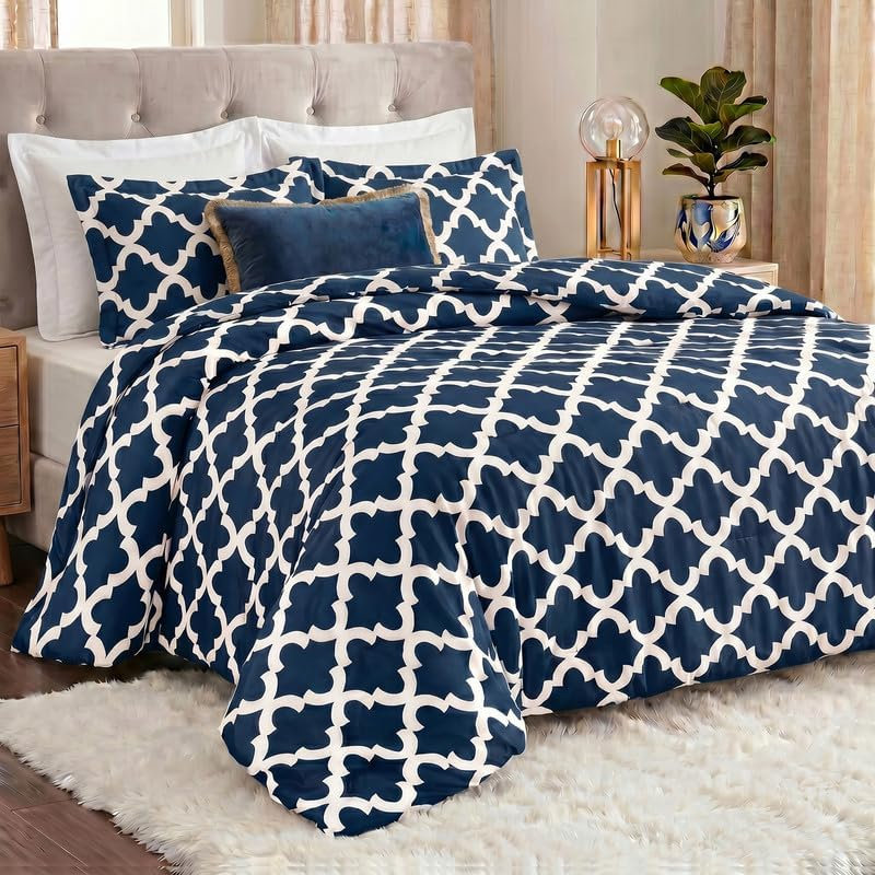 Queen Comforter Set 3 Piece Navy by Utopia Bedding, Printed Comforters Queen Size, Bedding Comforters Sets, Down Alternative Soft Bed Set, 1 Comforter (88 x 88 inches) 2 Pillow Shams (20 x 26 inches)