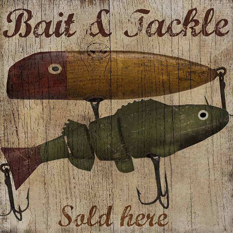 "Bait and Tackle Sold Here" par Beth Albert, impression sur toile tendue, H 24 po x l 24 po x P 1,5 po