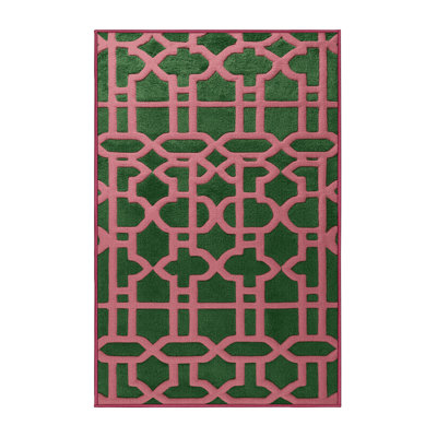 Machine Washable Trellis Pink Area Rug