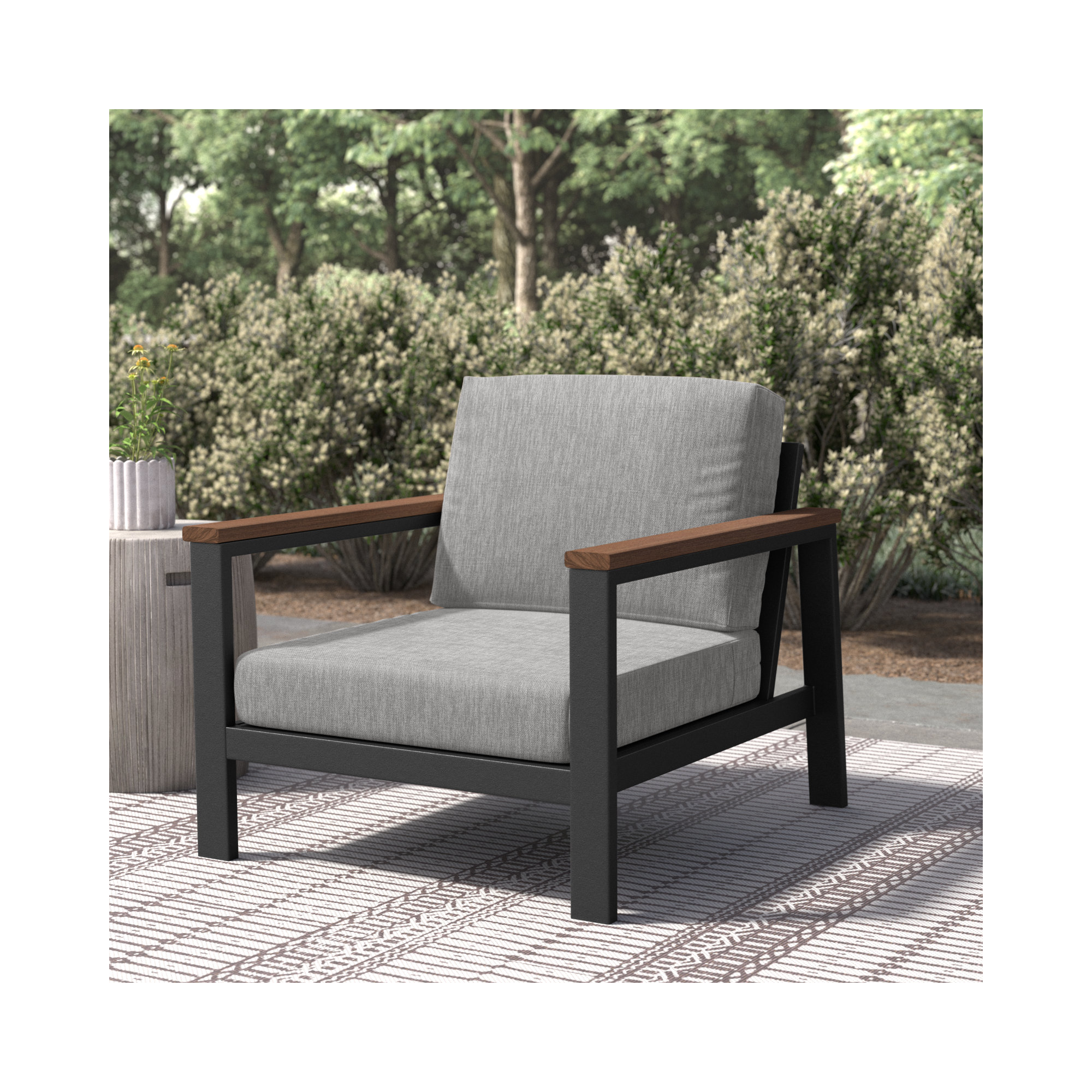 Townsend Outdoor Patio Lounge Chair with Sunbrella Cushions, Brown, Canvas Granite Sunbrella® Canvas
