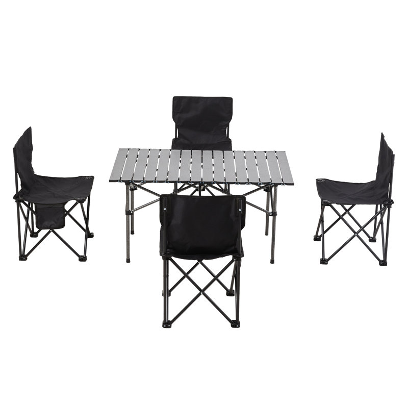 Patio Dining Set with Rectangular Table, 50cm H x 95cm W x 55 cm D, Black/Grey, 4